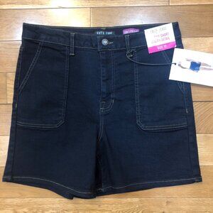 NWT Faith Jeans Hi Rise Utility Detail Dark Blue Denim Shorts Size 12